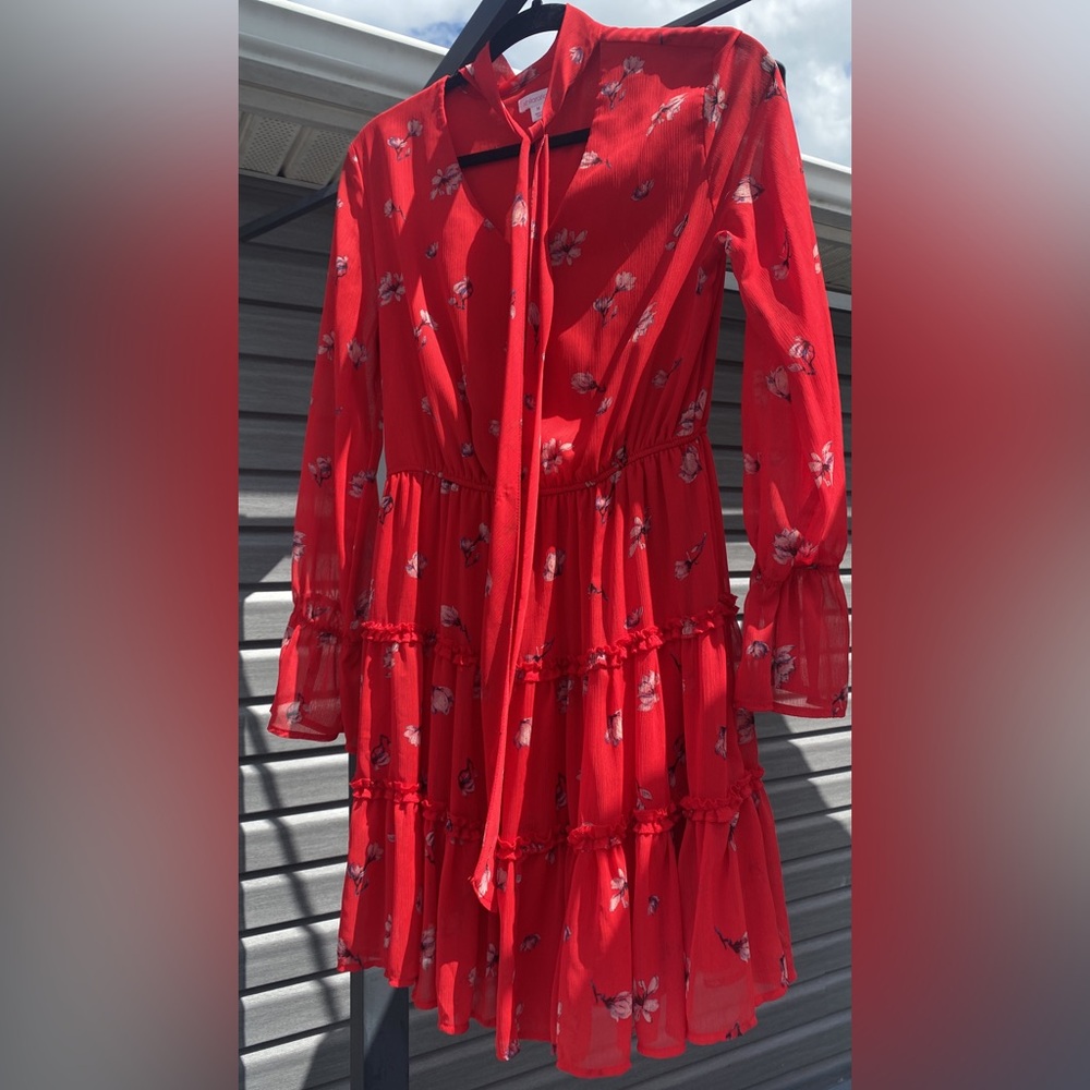 Red Floral Long Sleeve Dress